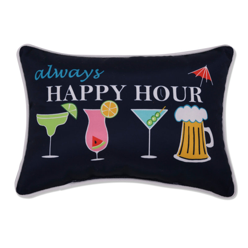 Always Happy Hour Navy Blue Rectangular Lumbar Pillow