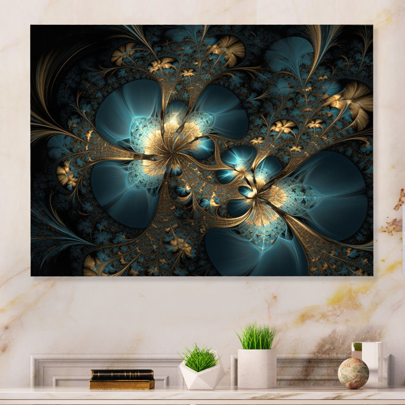 Or et bleu, l'abandon de la fractale V - impression, H 12 po x l 20 po x P 1 po, Toile tendue