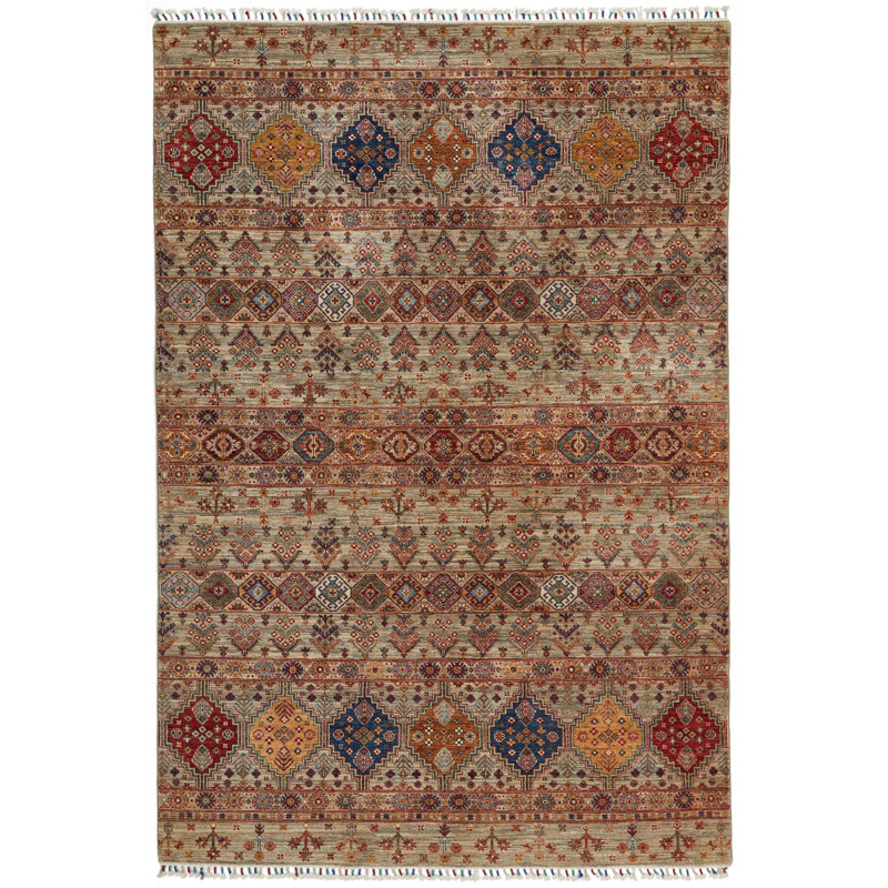 Tapis tribal brun clair et multicolore 7 x 7