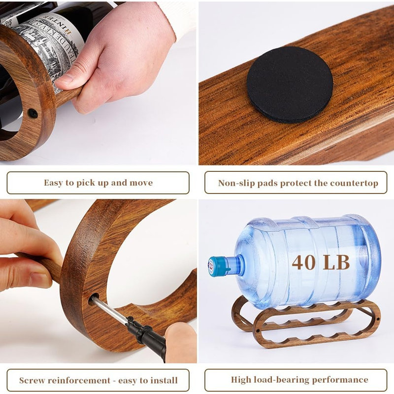Support à vin et organisateur de bouteilles d'eau 2 en 1 pour armoire et comptoir - réglable en 2 tailles (bois d'acacia à 2 niveaux)