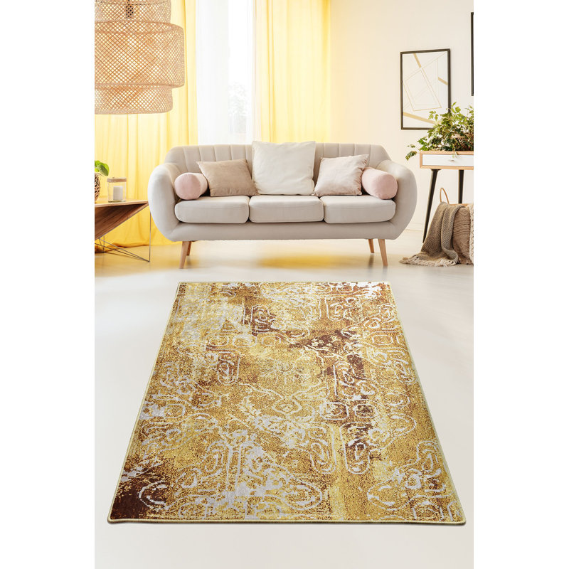 Tapis jaune moutarde de 4 pi x 6 pi | 100% polyester, hauteur de poils de 0,16 po | Antibactérien, antidérapant, dessous lavable à la machine | Tapis doux et durable idéal pour le salon, la chambre à coucher et les espaces de bureau