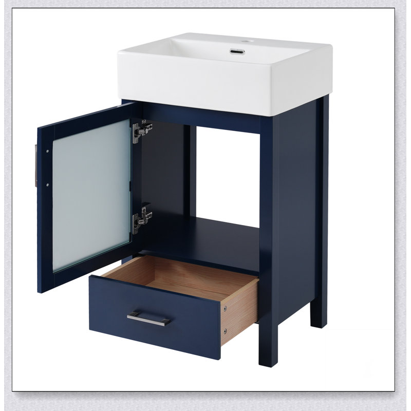 Meuble-lavabo de 20 pouces avec lavabo en céramique et beaucoup de rangement - idéal pour les petites salles de bain, Bleu