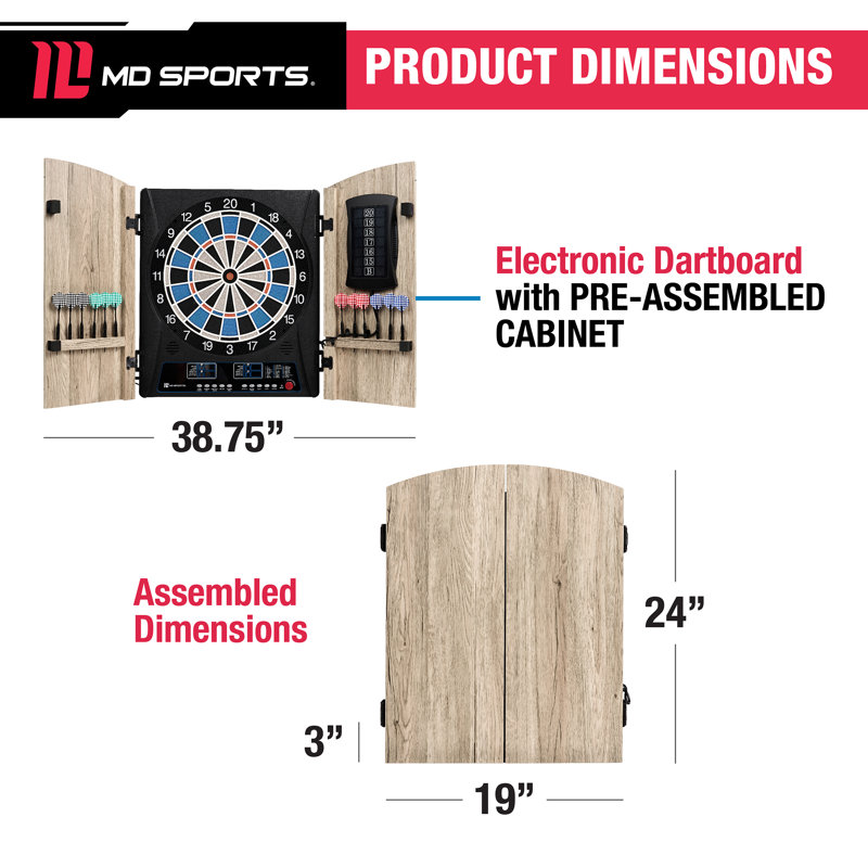 Elmhurst Smart Dartboard Cabinet with Digital Scorekeeping and Soft Tip Darts