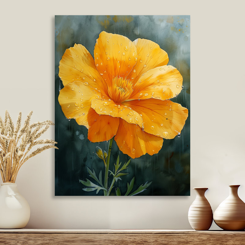 «Yellow Green Morning Dew Marigold», reproduction d'art murale souci, Sans cadre, métal, H 30 po x l 40 po