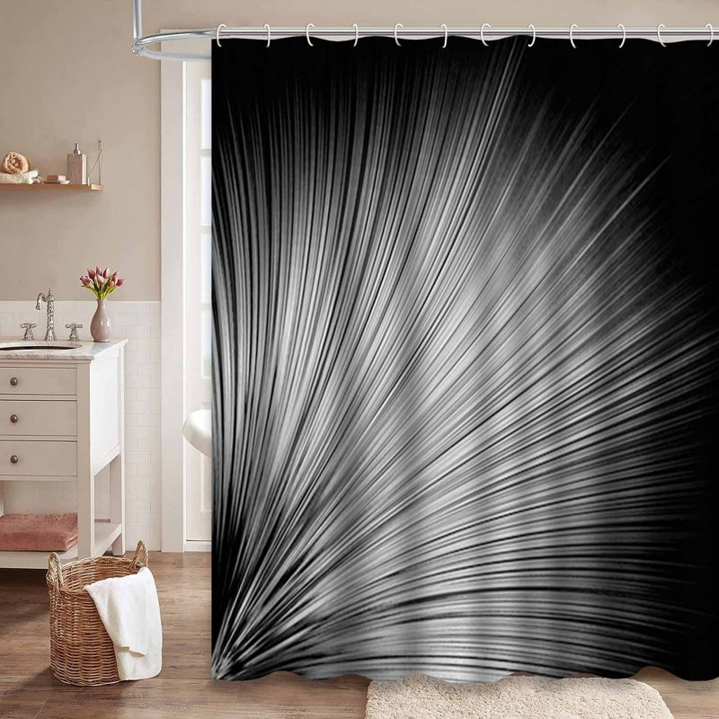 Rideau de douche noir à lignes ondulées noires abstraites avec 12 crochets, L 72 po x l 78 po