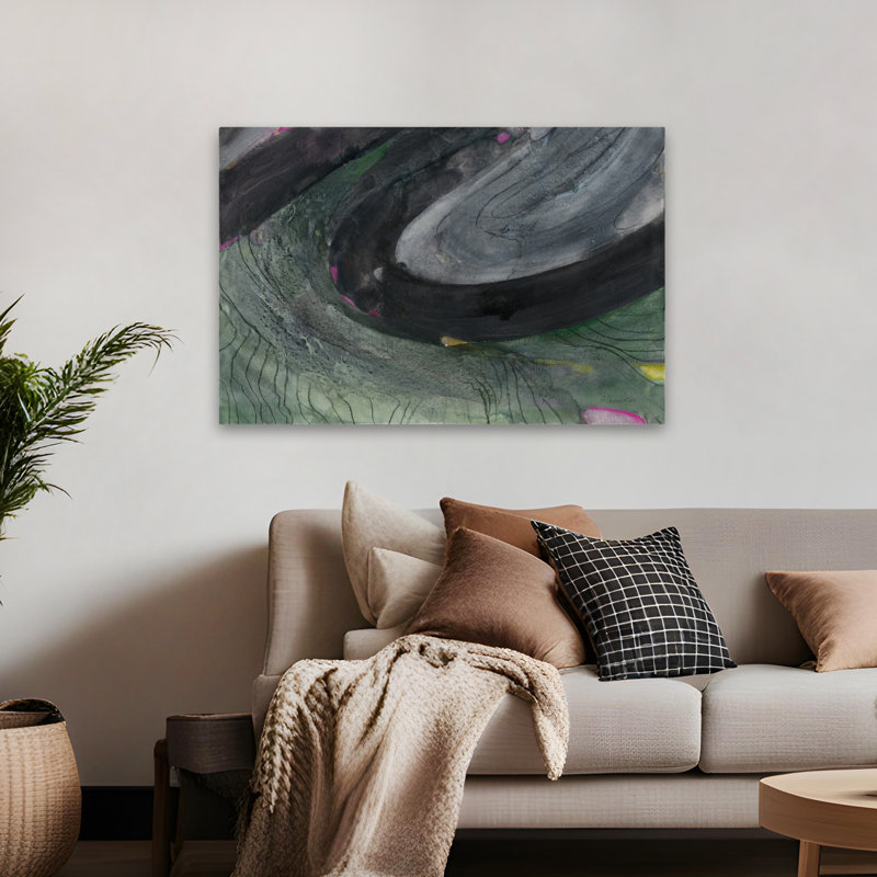 Zig Zag II contemporain abstrait noir gris vert émeraude, H 48 po x l 32 po