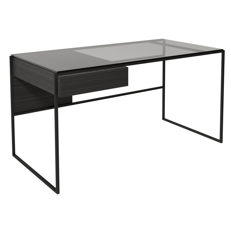 Euclid Glass Stainless Steel Writing Desk, Matt Black