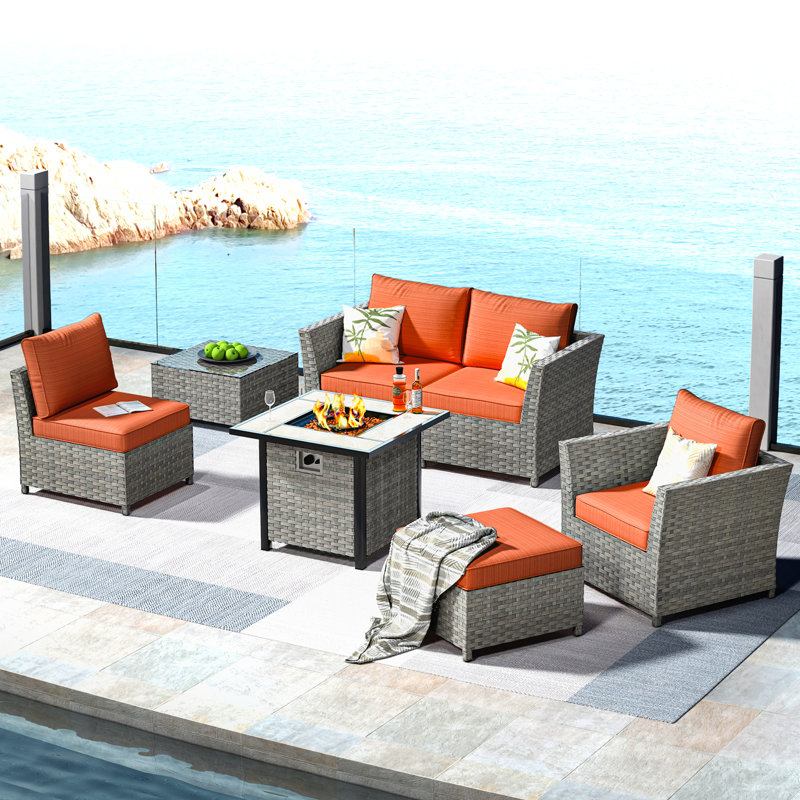 Ignatz 4 - Person Patio Conversation Set with Cushions, Yes, Orange Red