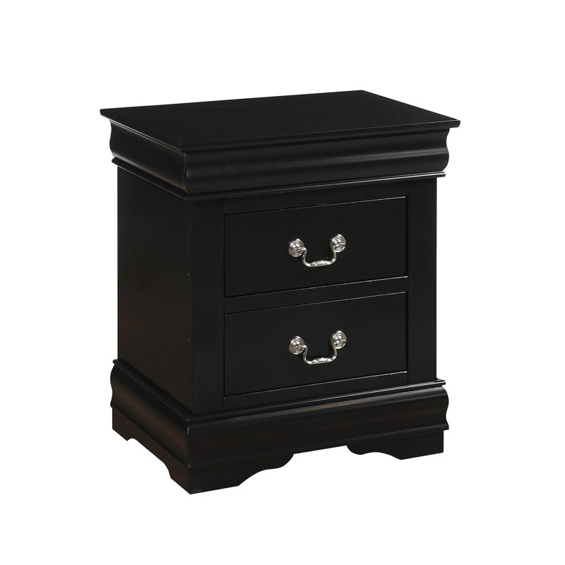 Table de chevet en bois massif pour chambre à coucher - noir, 2 tiroirs, pin, ameublement