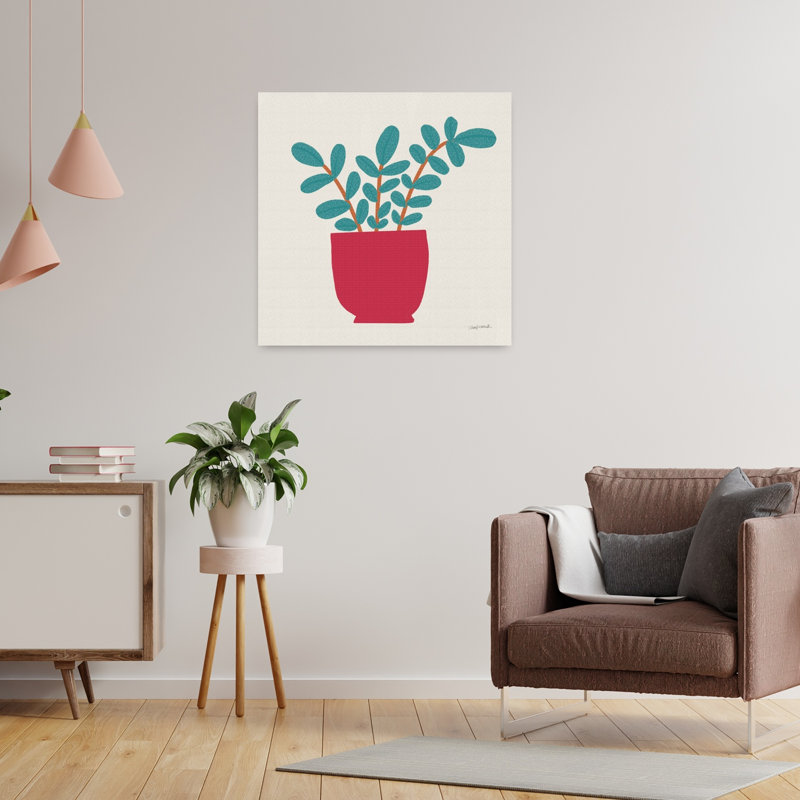 Art mural contemporain plante en pot, H 24 po x l 24 po