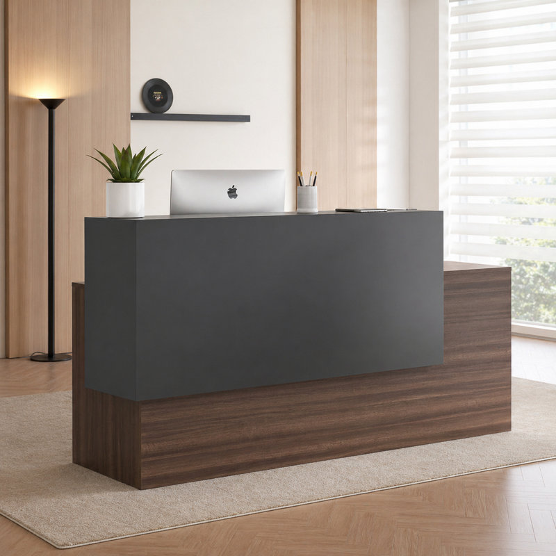 Modern Rectangular Reception Desk With Privacy Panel & Cable Management - Durable Front Office Desk For Business Lobby, Salon, Or Retail Store