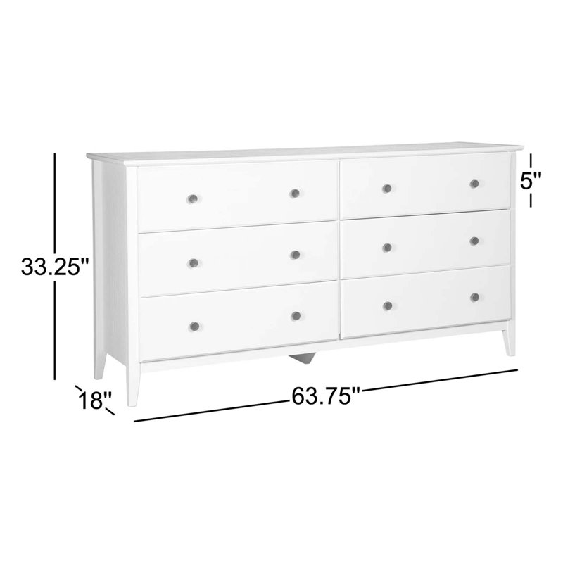Commode double en bois massif 63,75 po à 6 tiroirs Greenport, Hickory brossé