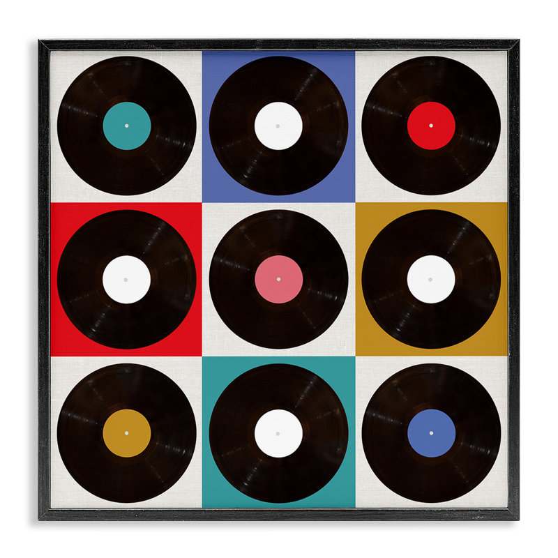 Disques géométriques, estampe numérique, design par Katrina Craven, H 17 po x l 17 po, Giclée encadrée noir minuit