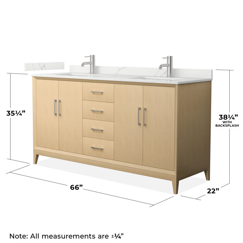 Janna 66" Freestanding Double Bathroom Vanity with Quartz Top, Brushed Nickel, Giotto Quartz, Single