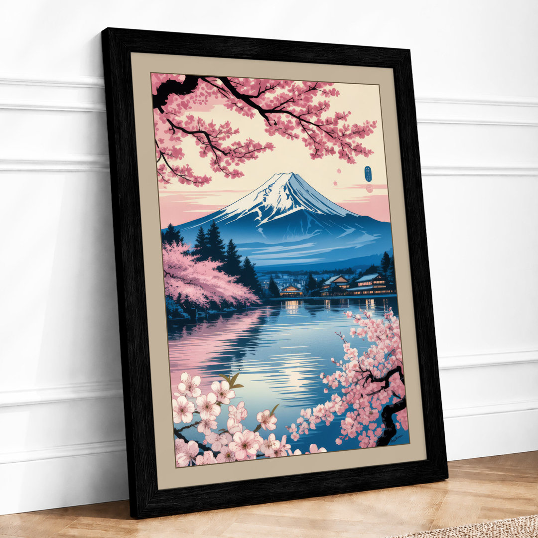 Mount Fuji in Cherry Blossom Japandi - Framed Print