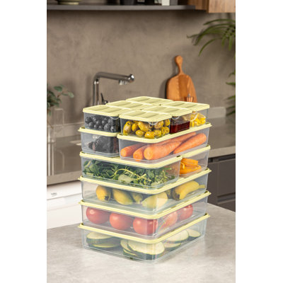 Versatile Storage Box Set (13 Pieces), Yellow, Includes 2 Large Boxes (4.3 x 11.8 x 2.8 in, 56.0 fl oz) & 3 Medium Boxes (9.1 x 11.6 x 2.6 in, 118.0 fl oz) | 100% Durable Plastic, Dishwasher Safe | Ideal for Organizing Home & Office