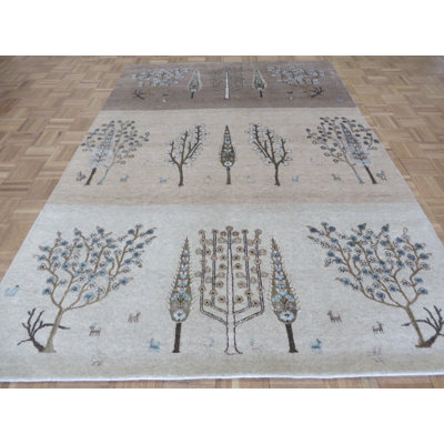 Tapis en soie rectangulaire 5 pi 5 po x 8 pi "one-of-kind" à la main noué la Drewes