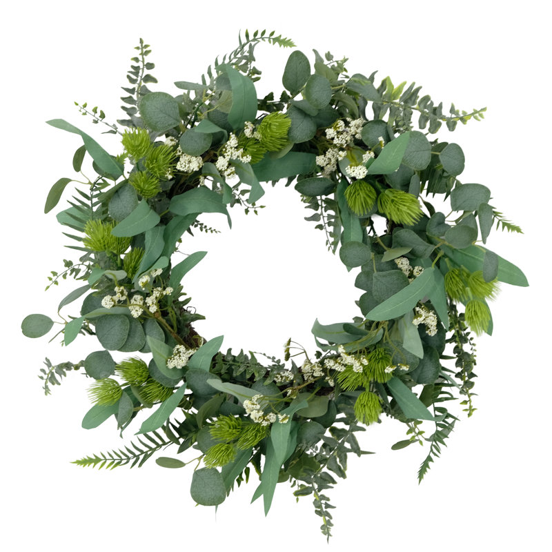 Couronne de porte 24 po Eucalyptus Floral Spring, vert / blanc