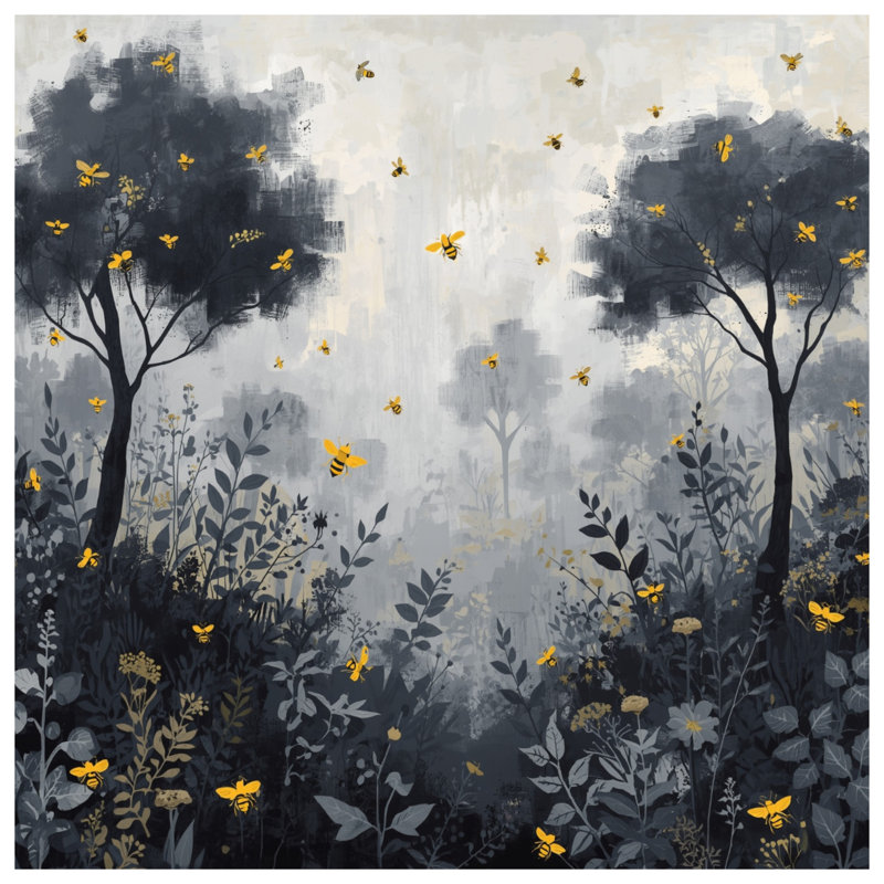 Gray Trees With Bees Comforter, Queen