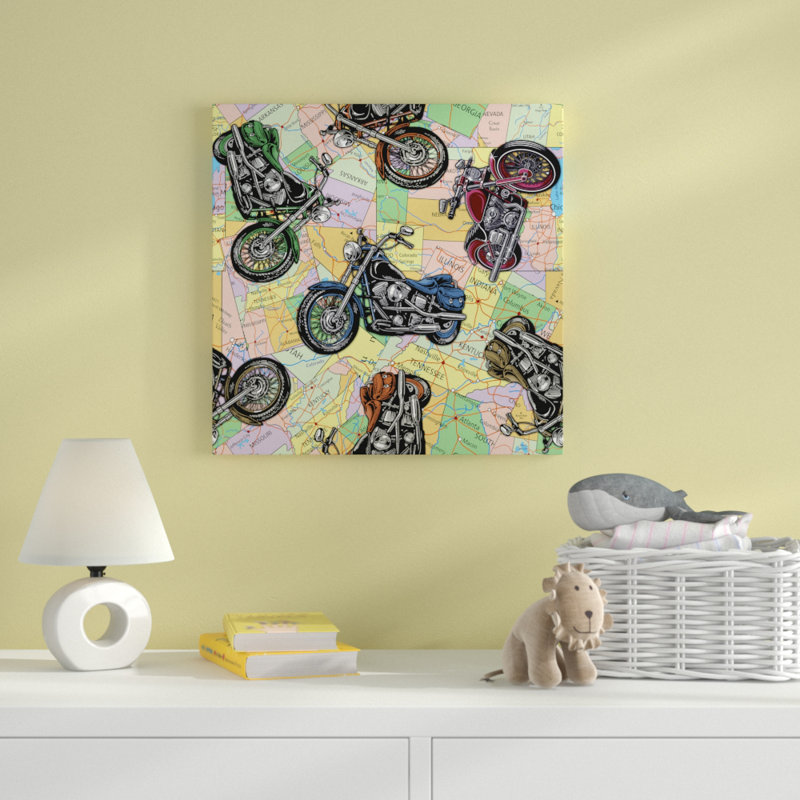 « motocyclette travel », art sur toile, H 14 po x l 14 po x P 2 po