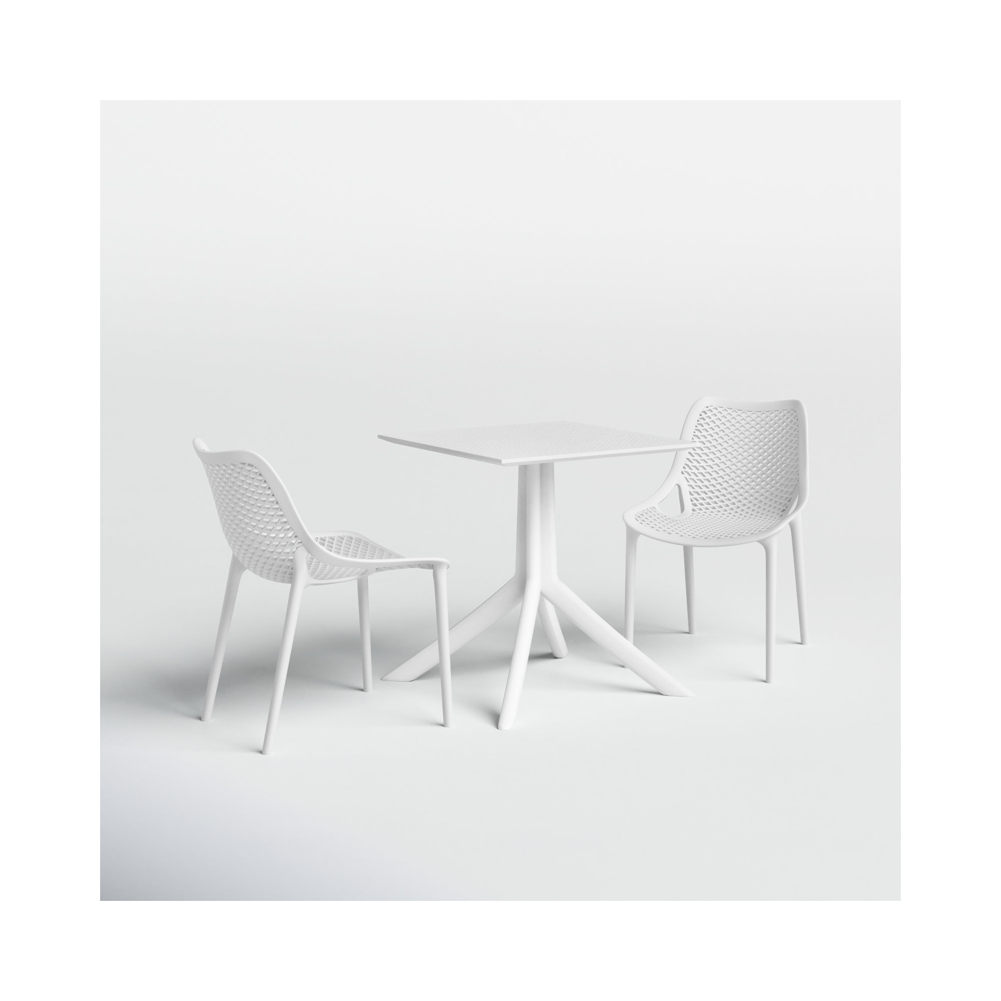 Asherton 2-Person Patio Bistro Set with Stackable Chairs and Foldable Table, White