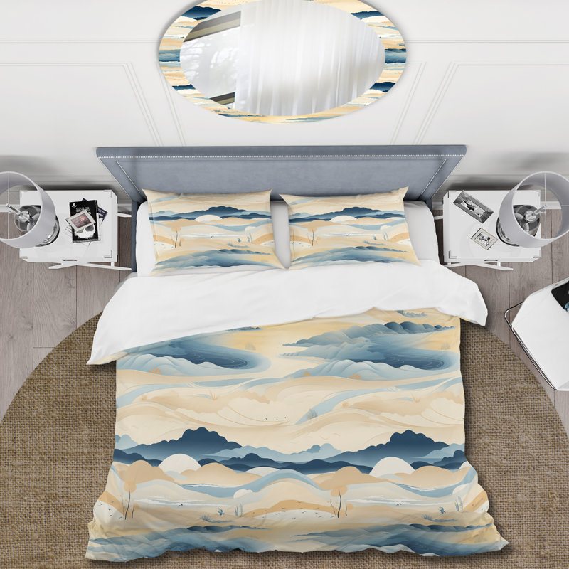 Ensemble de housse de couette Coastal Landscape Minimal In Blue, Housse de couette pour très grand lit et 2 très