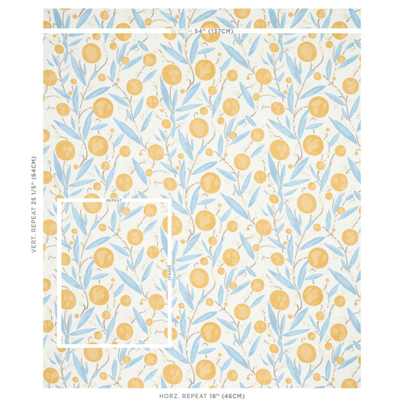 Papier peint Mirabelle, Jaune et bleu ciel