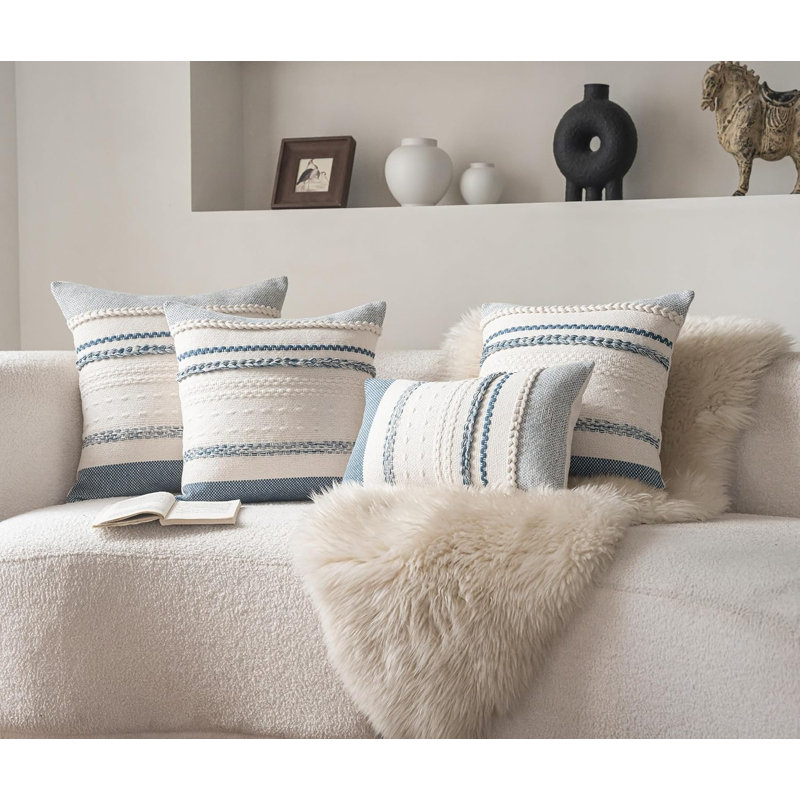Ensemble de 2 housses de coussins décoratifs 20 x 20 pouces, housse de coussin décorative texturée bleue pour décor de maison de campagne, housse de coussin décorative pour canapé, lit, salon, chambre à coucher