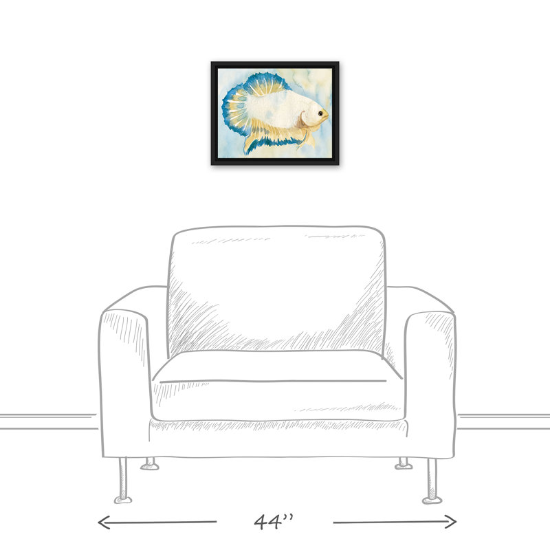 " White And Blue Fish ", 12.75" H x 15.75" W x 1.75" D, Black Floater Frame
