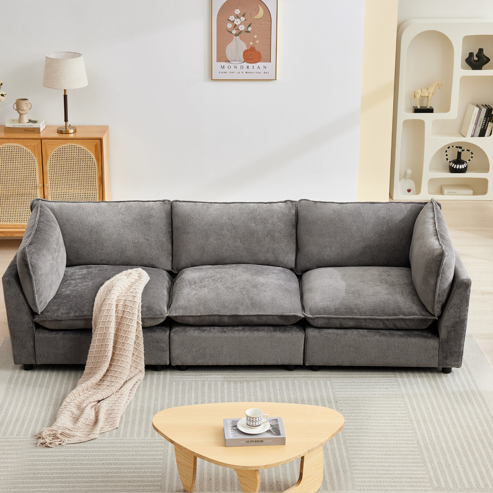 Eagan 106" 3 - Piece Modular Sofa, Dark Gray Chenille