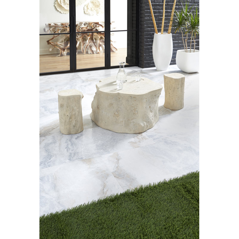 Small Roman Stone Composite Log Stool for Outdoor Use