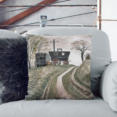 Cart On Hill Square Throw Cushion