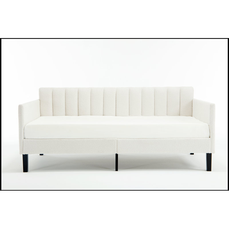 Lit de jour rembourré ivoire Boucle, dossier capitonné nervuré, design moderne somptueux pour le confort et le style