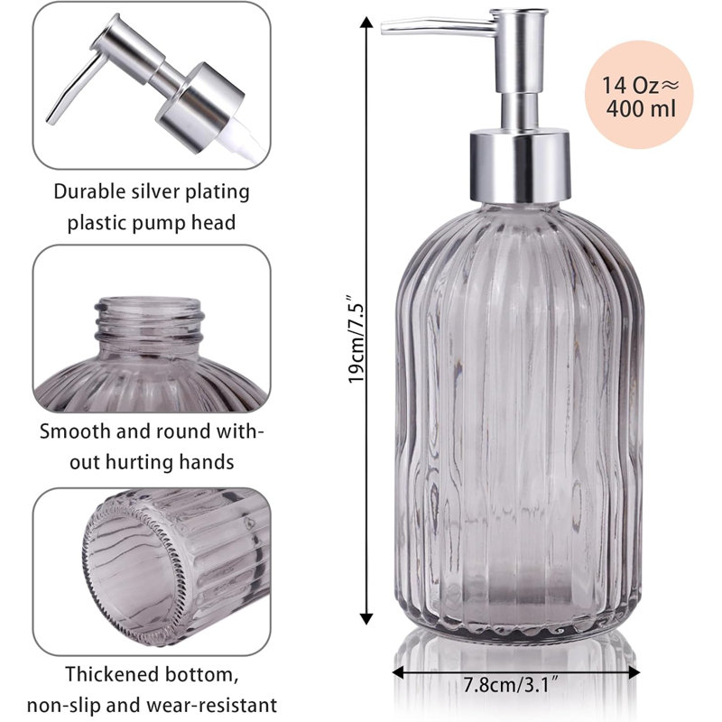 Ensemble de 3 distributeurs de savon en verre, 14 oz transparent avec pompe en plastique antirouille, distributeur de liquide liquide pour la salle de bain, comptoir de cuisine