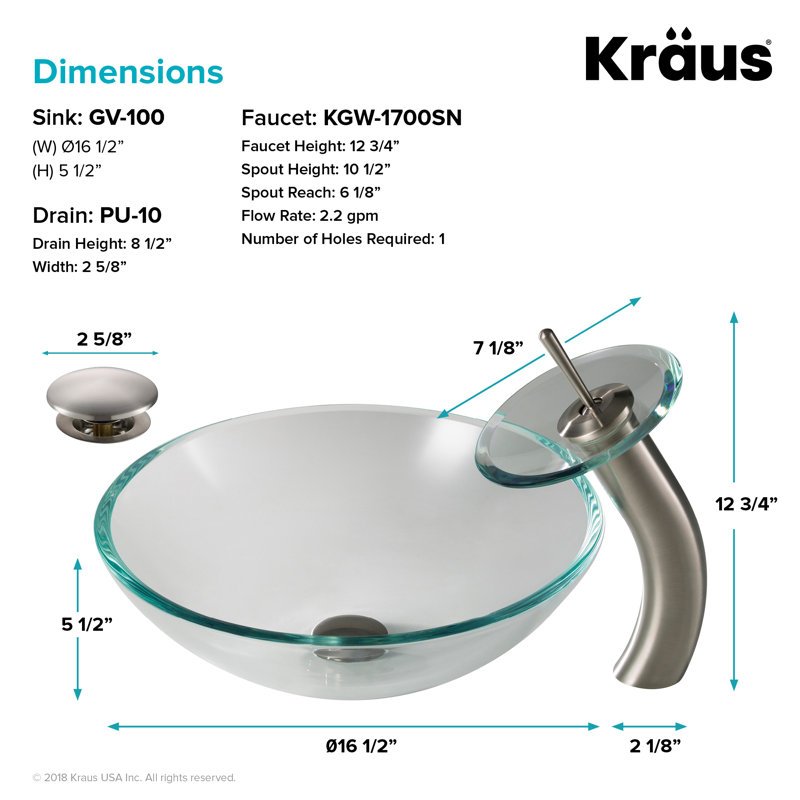 Lavabo de salle de bain vasque circulaire en cristal avec robinet, Nickel satiné