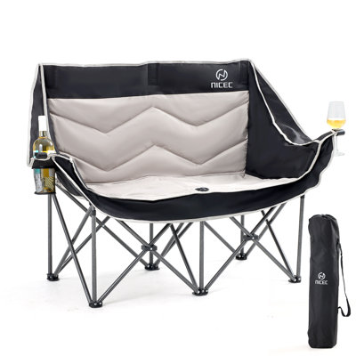 Oversized Folding Loveseat with Cup & Wine Holders – Portable Camping Chair