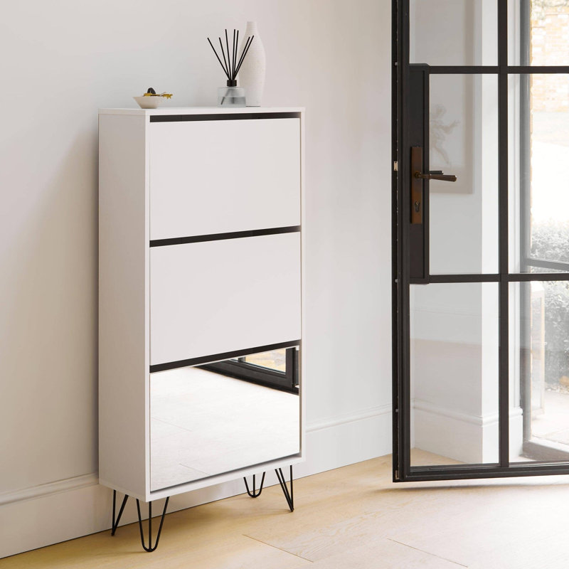 Azeil Flip Down Shoe Storage, White, 3 Shelves