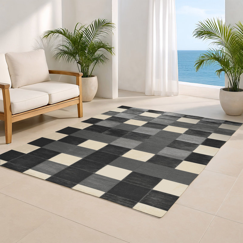 Tapis d'intérieur et d'extérieur à carreaux brun, Rectangle 4pi x 6 pi