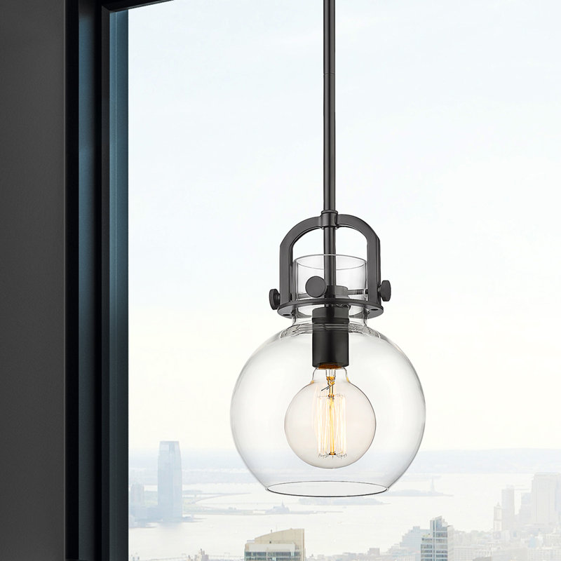 Luminaire suspendu sphère 1 lumière Borgen, Noir mat, Ampoule non incluse, H 44,37 po x l 8 po x P 8 po