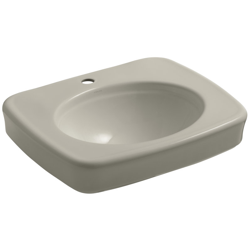Bancroft Ceramic 24" Pedestal Bathroom Sink, Single Hole Faucet, Sandbar