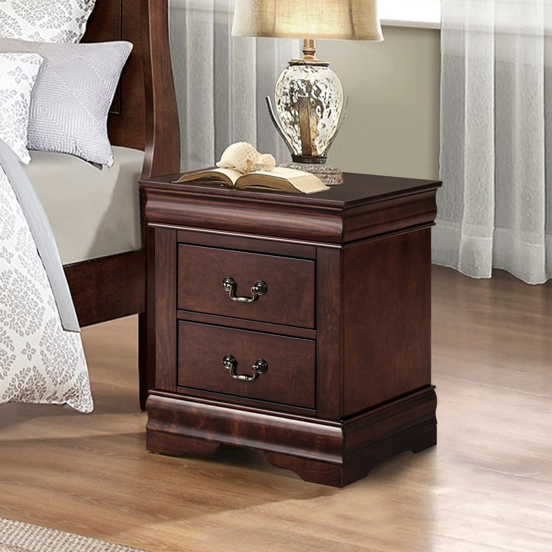 Traditional 23.5" 2-Drawer Fully Assembled Solid Wood Nightstand, Brown