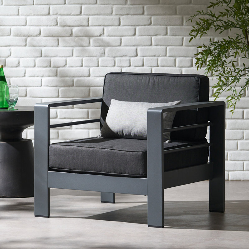 Fauteuil club d'extérieur avec coussin, Coussin gris foncé / structure gris foncé