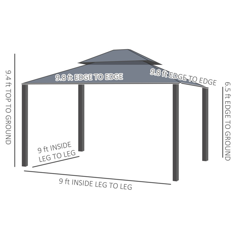 Pavillon de jardin en aluminium l 10 pi x P 10 pi, Gris clair