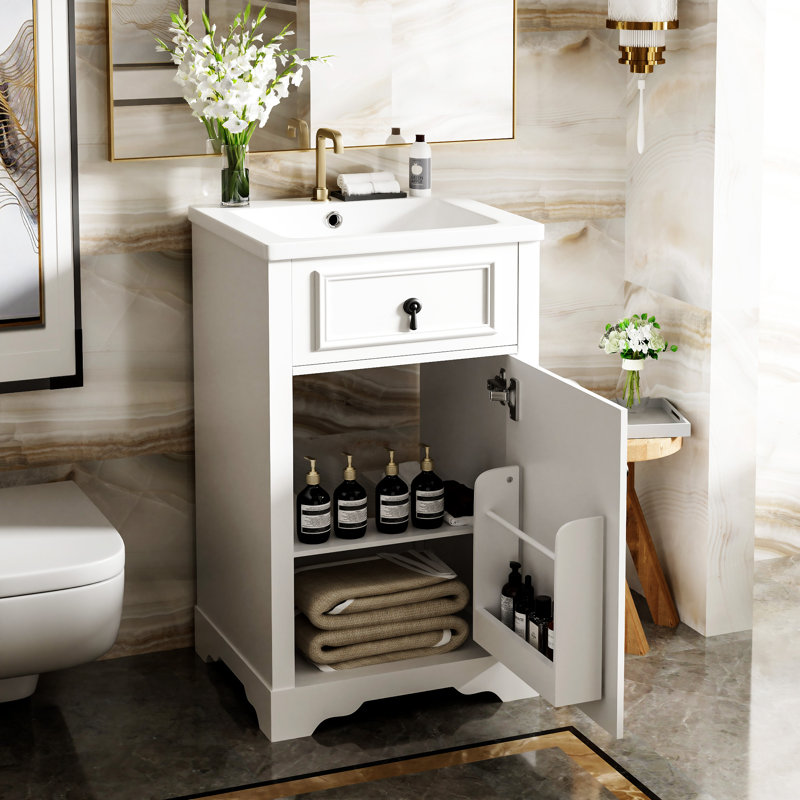 Bathroom Vanity With Ceramic Sink, Blanc, Noir, noir, noir, noir