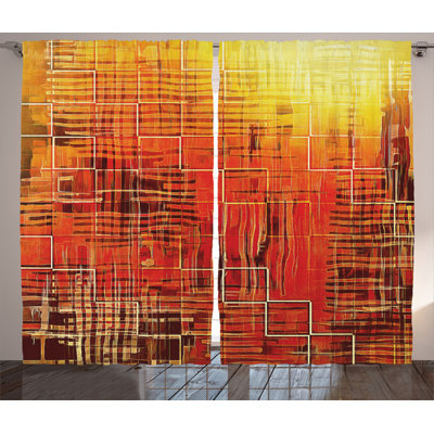 Abstract Semi-Sheer Rod Pocket Curtain Panels