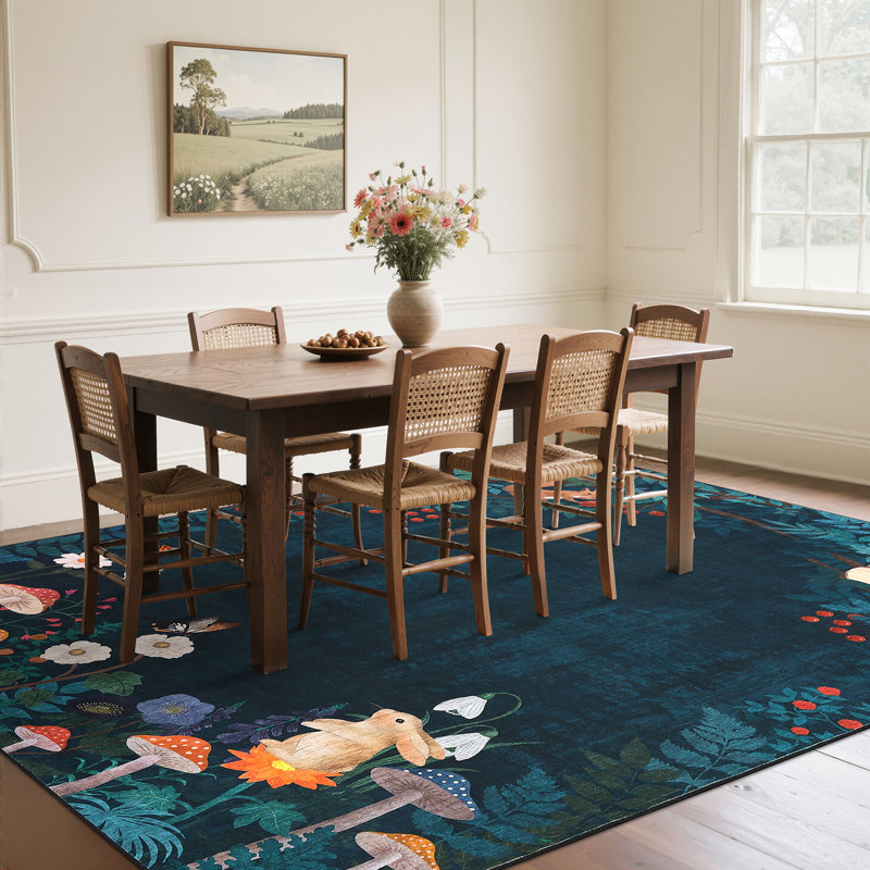 Tapis à motif animalier Jungle, Bleu, Rectangle 6 pi x 9 pi