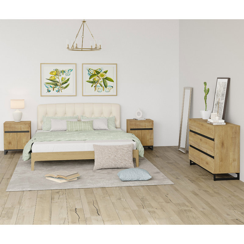 3-Piece Modern Bedroom Furniture Set, 47-Inch Dresser With 6 Drawers And 2 Nightstands Featuring Drawer And Cabinet Design, Bedroom Set Of 3