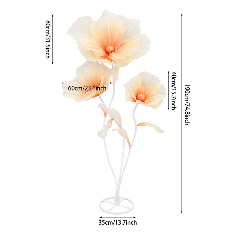 Grande fleur artificielle à poser au sol pour décorations de mariage, Orange