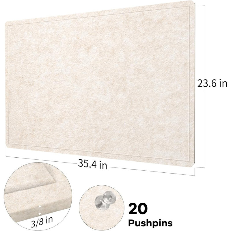 36x24 Inch Oatmeal Foldable Self-Adhesive Felt Bulletin Board with 20 Pushpins