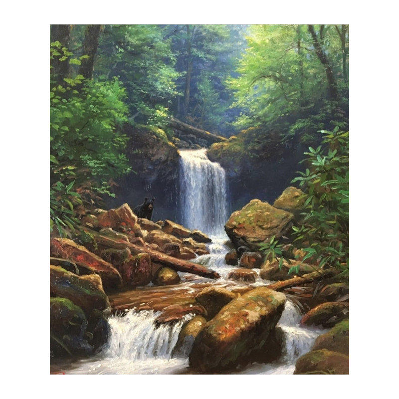 Attrait de la chute d'eau | Acrylique sur toile | Par Anant Roop Art Studio
